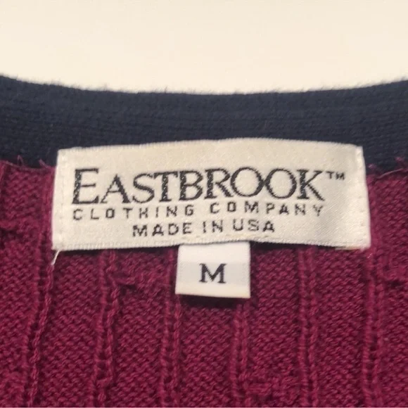 EASTBROOK Clothing Company Maroon w/ Black Trim Button Down Sweater Vest, Size M - Picture 7 of 8